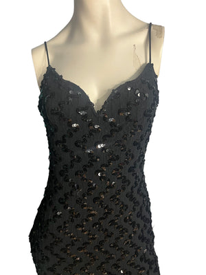 Vintage 80's black sequin stretch mermaid dress Steppin Out M