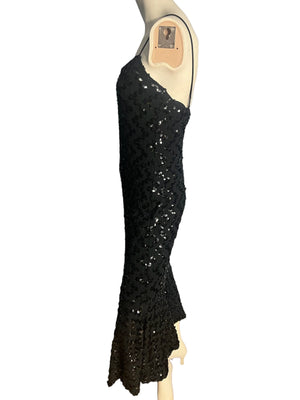 Vintage 80's black sequin stretch mermaid dress Steppin Out M