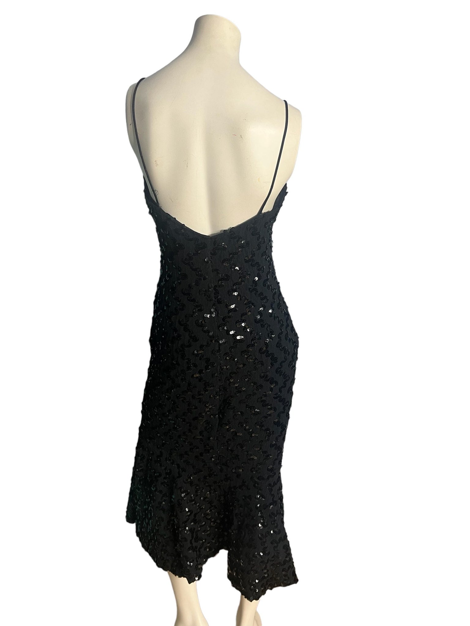 Vintage 80's black sequin stretch mermaid dress Steppin Out M