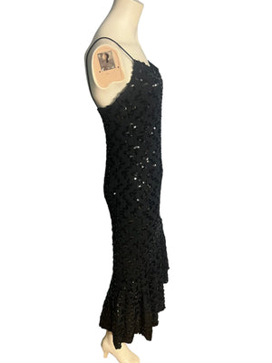 Vintage 80's black sequin stretch mermaid dress Steppin Out M