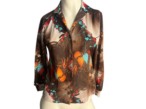 Vintage 70's brown sheer floral top Teddi M