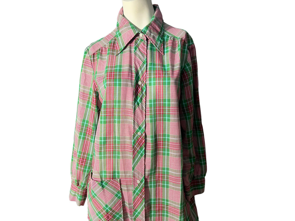 Vintage 70's long plaid house dress M L