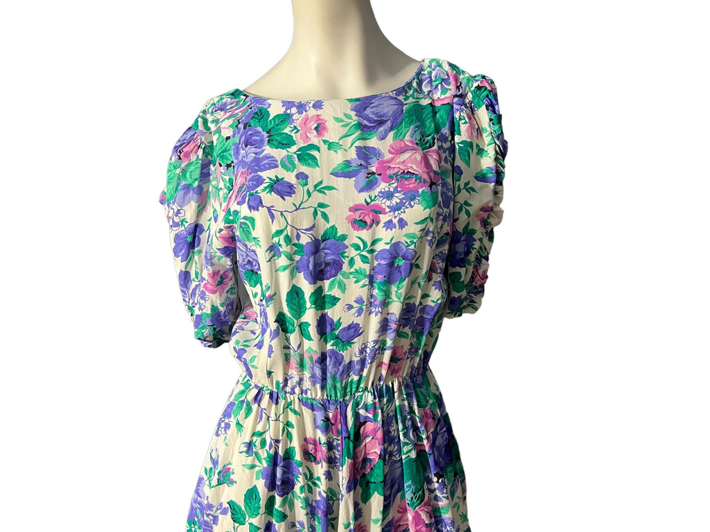 Vintage 80's floral rayon dress M L E.D. Michaels