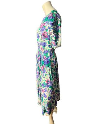 Vintage 80's floral rayon dress M L E.D. Michaels