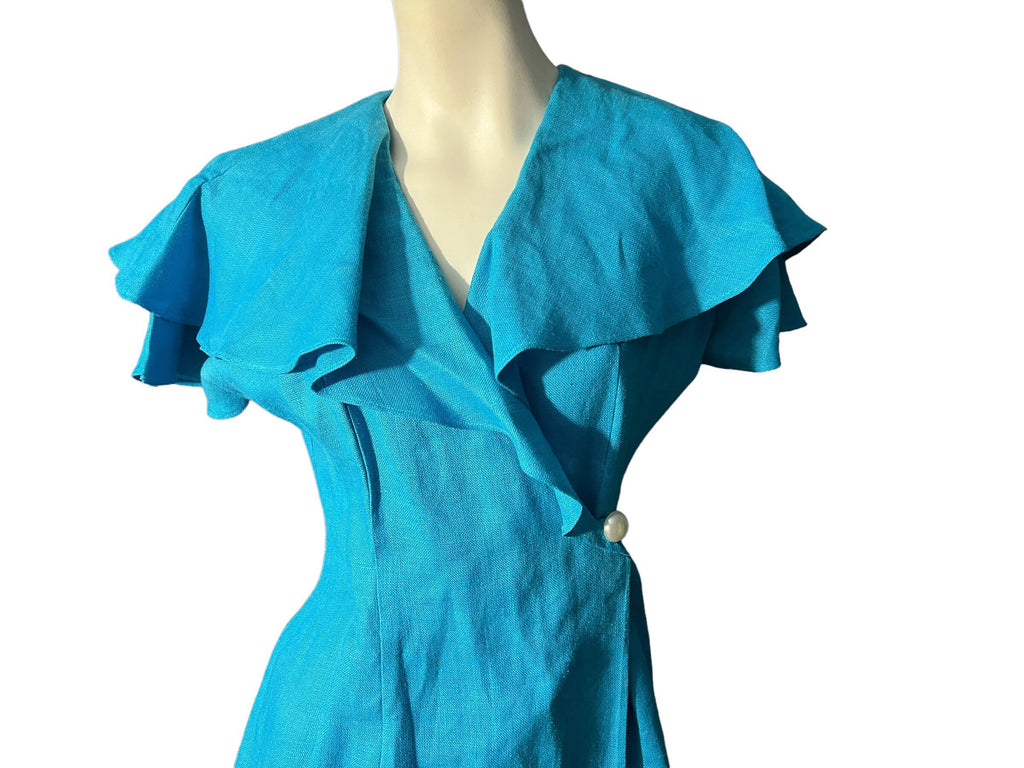 Vintage 80's turquoise wrap dress Beau David 6