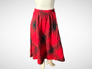 Vintage 80's red plaid full circle skirt M