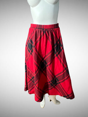 Vintage 80's red plaid full circle skirt M