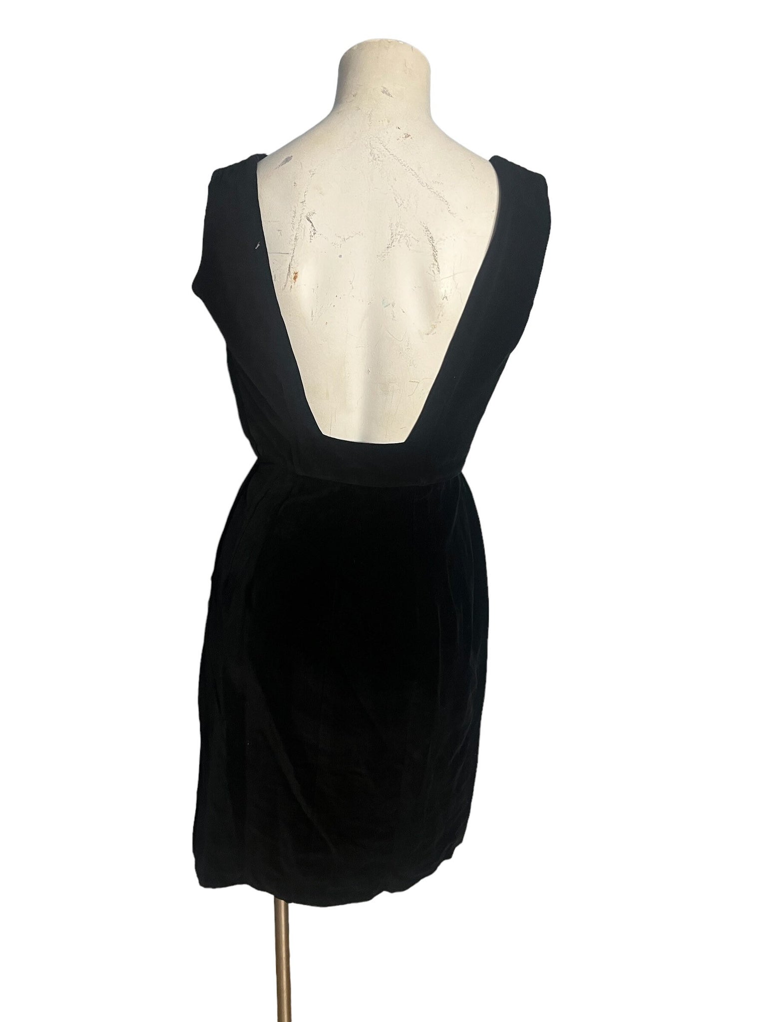 Vintage 60's black velor fitted dress S XS