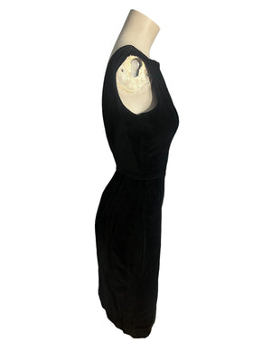 Vintage 60's black velor fitted dress S XS