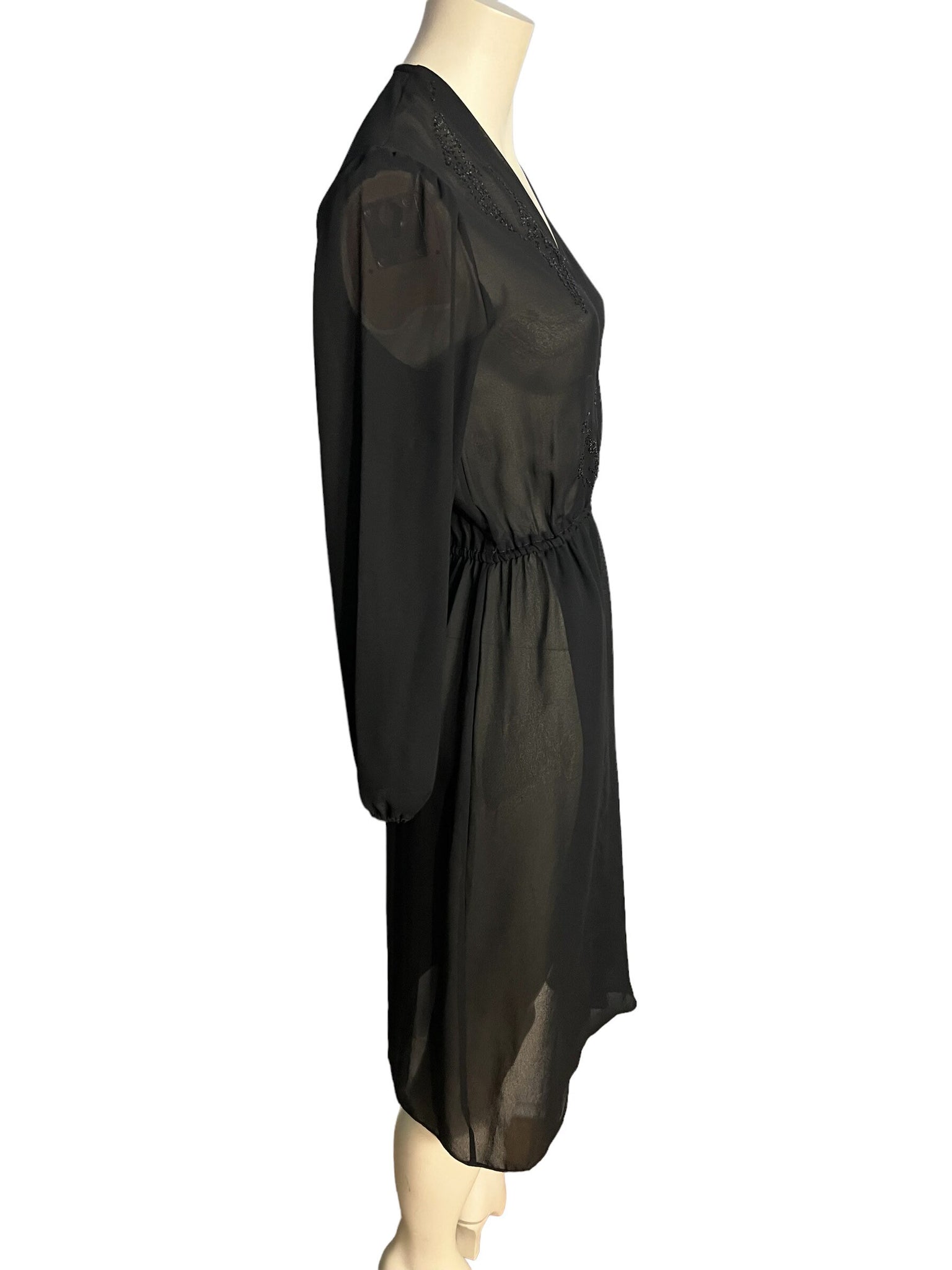 Vintage sheer black 70's wrap top dress Alexis M