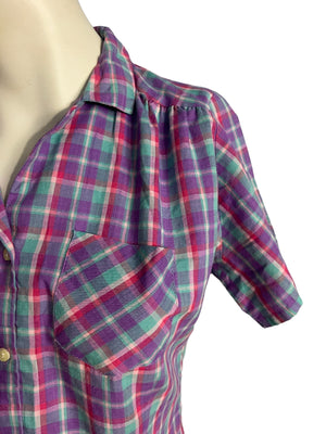 Vintage 80's plaid shirt blouse M