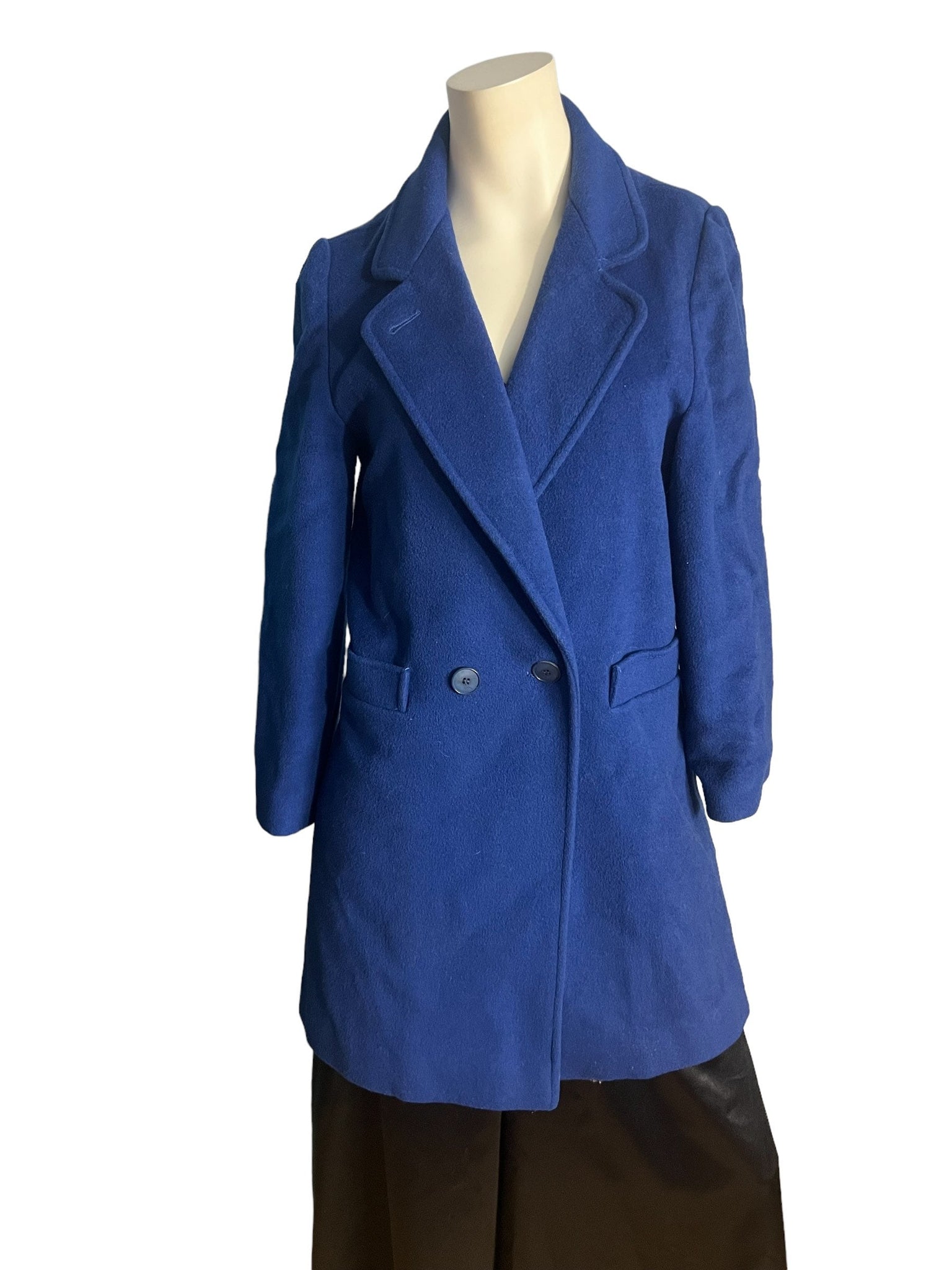 Vintage blue t80's wool trench coat L