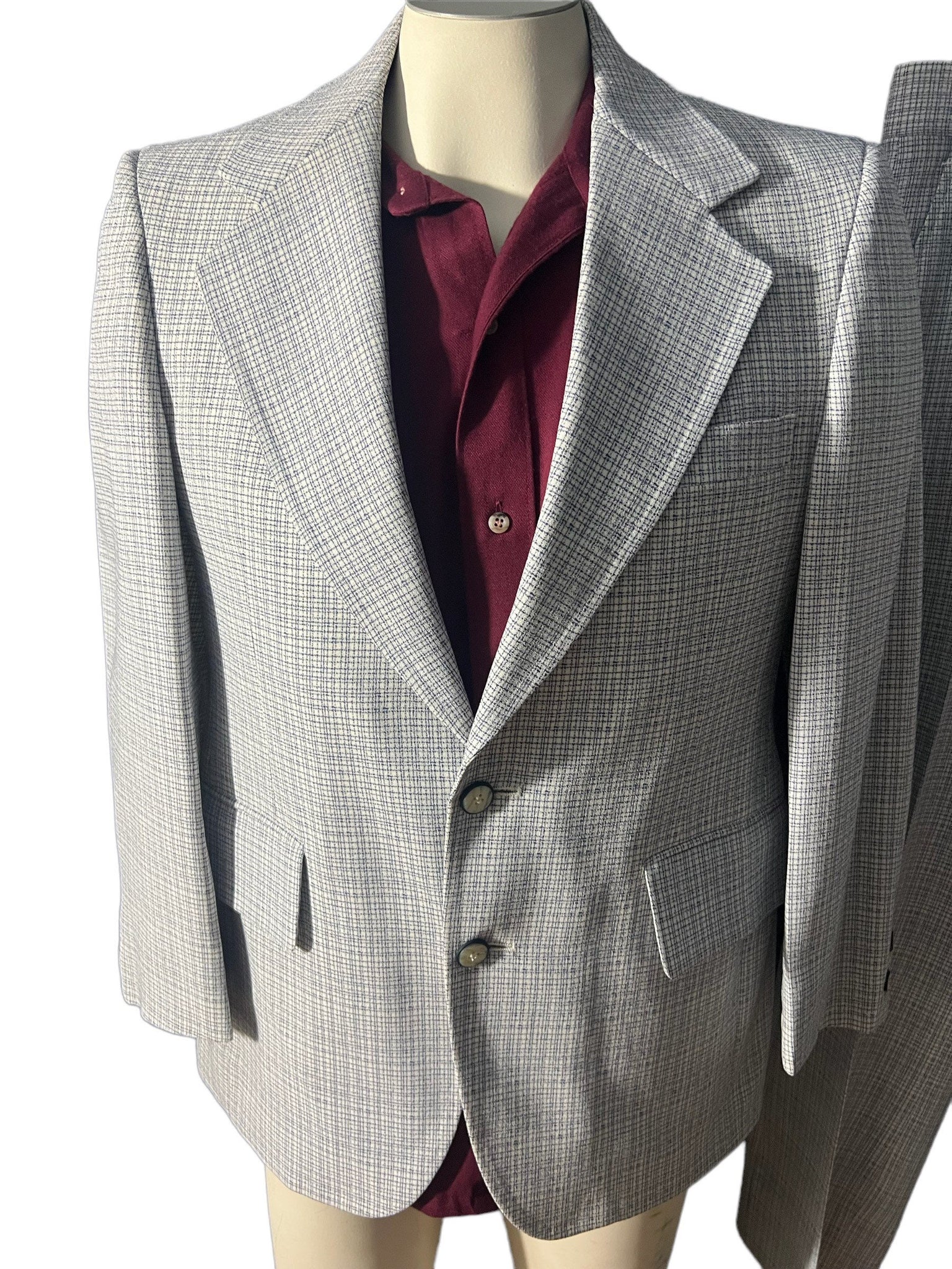 Vintage 70's blue & white check suit Palm Beach 38