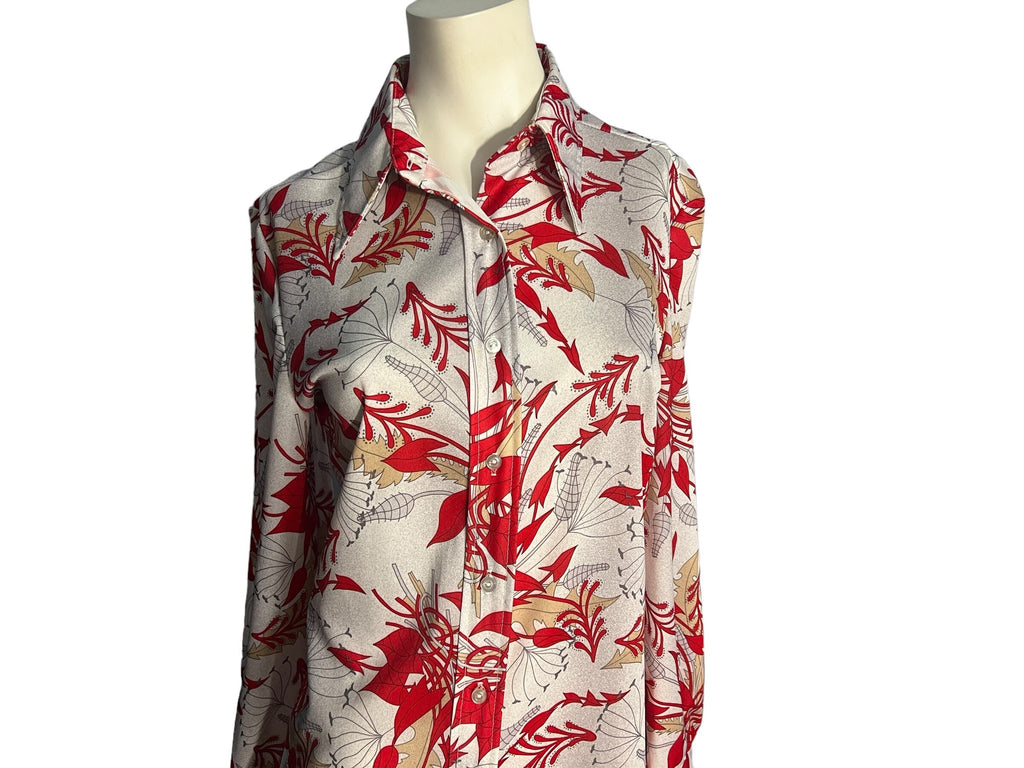 Vintage 70's red & white floral shirt L XL 18