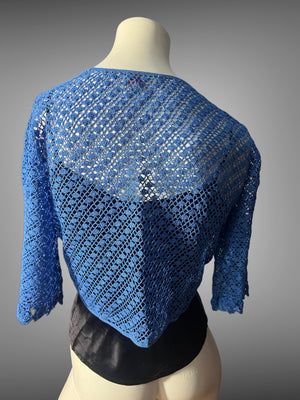 Vintage 70's blue crochet tie top L