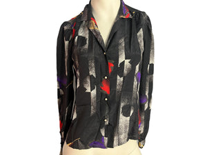 Vintage 70's abstract blouse shirt S M Burton Way