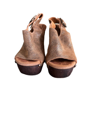Vintage 70's Sbicca glitter wood platform shoes 7