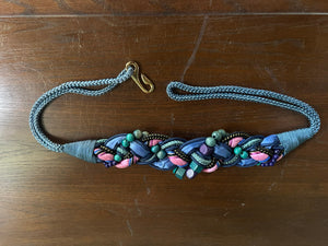 Vintage 80's pastel ribbon and bead belt L