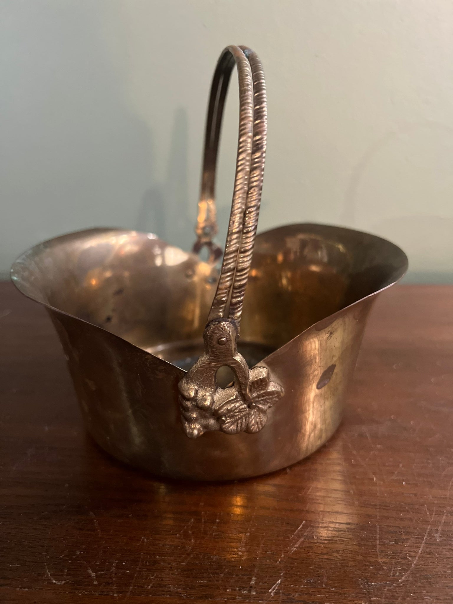 Vintage brass basket with handle