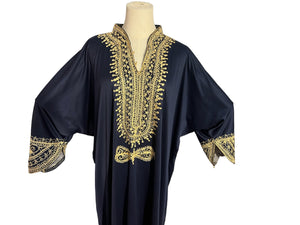 Vintage 70's blue & gold kaftan dress Morocco M L