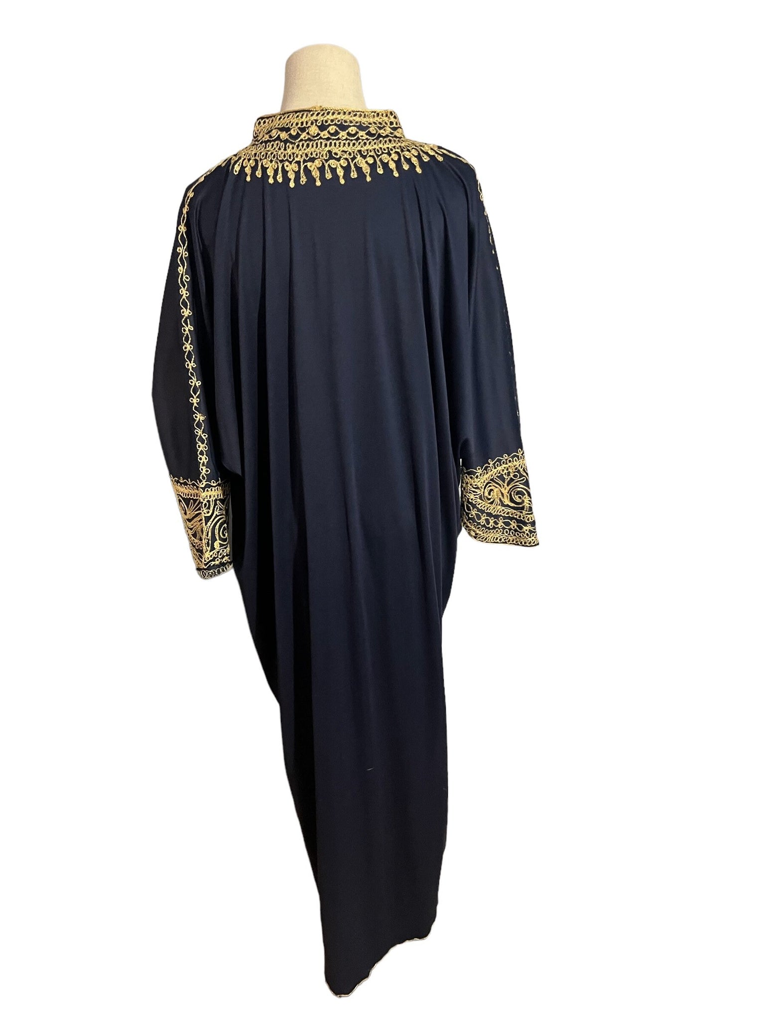 Vintage 70's blue & gold kaftan dress Morocco M L