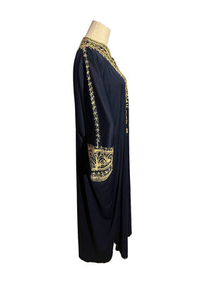 Vintage 70's blue & gold kaftan dress Morocco M L