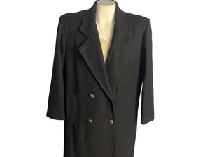 Vintage 80's women's black wool military coat L