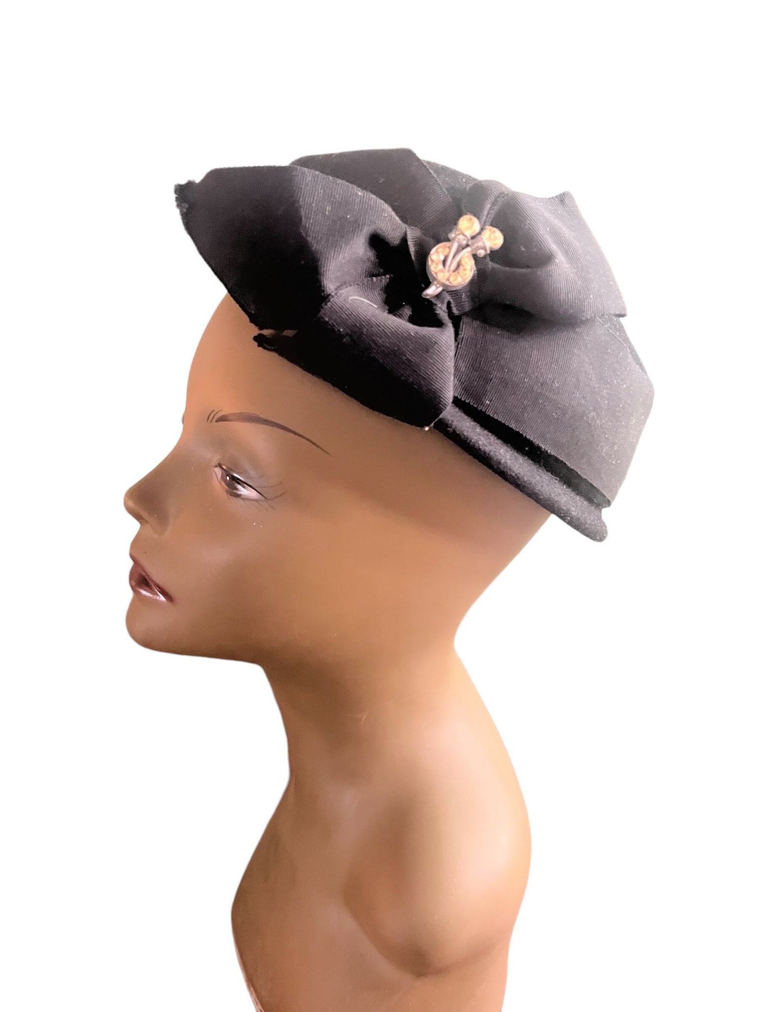 Vintage 60's black hat with rhinestones