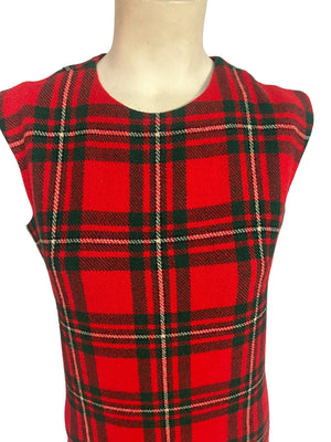 Vintage 60's red plaid sheath dress M