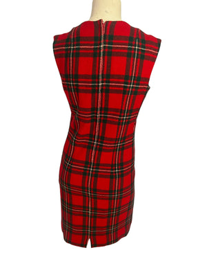 Vintage 60's red plaid sheath dress M