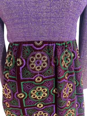 Vintage 70's velvet purple embroidery maxi dress M