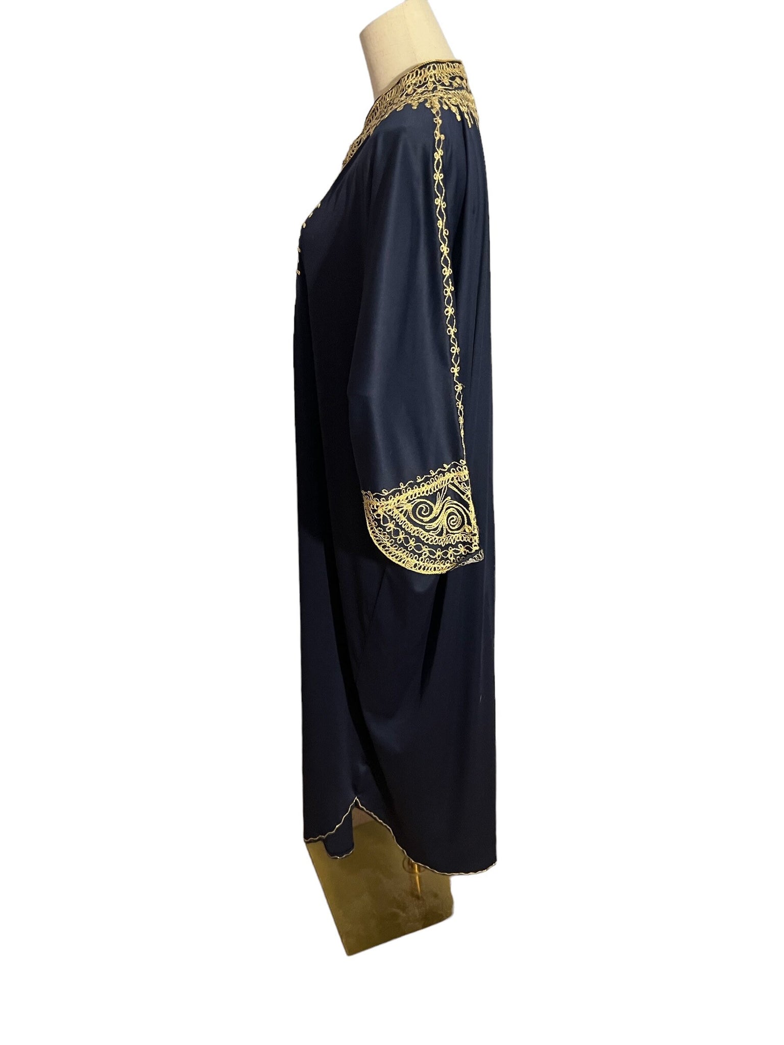 Vintage 70's blue & gold kaftan dress Morocco M L