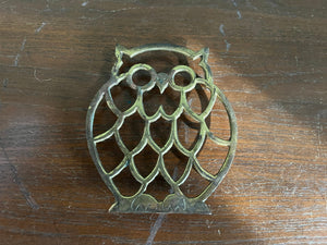 Vintage 70's brass owl trivet