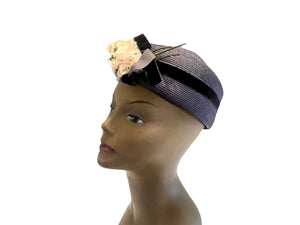 Vintage 50's navy blue hat with flowers