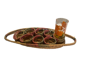 Vintage raffia drink carrier holder 8ct