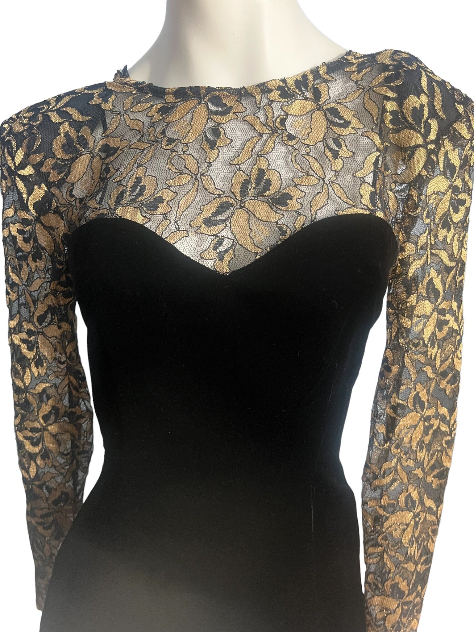 Vintage black velvet and gold lace dress Donna Ricco 4