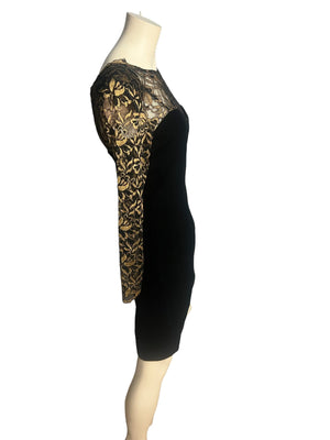 Vintage black velvet and gold lace dress Donna Ricco 4