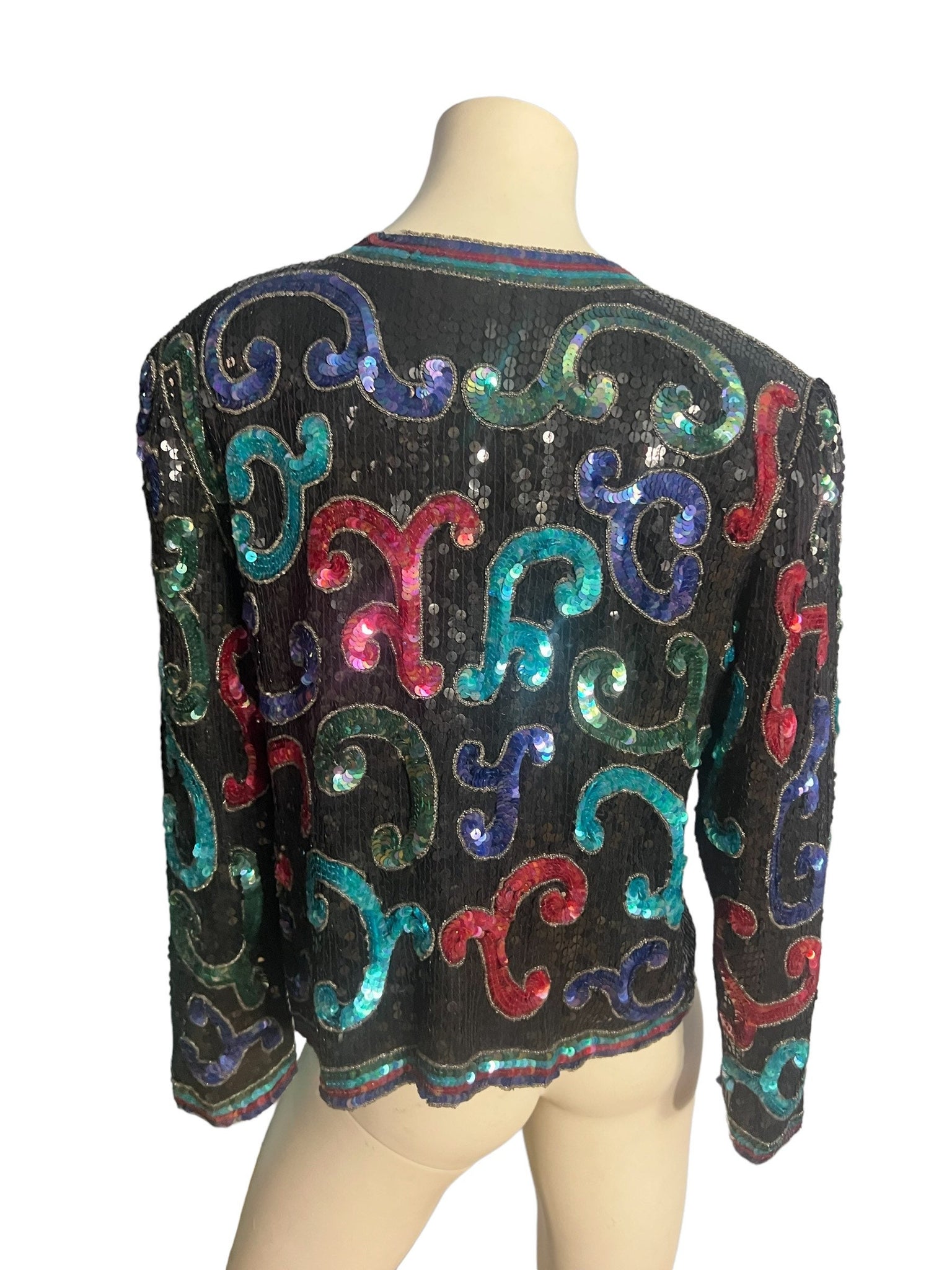 Vintage sequin & bead jacket black and rainbow Stmira M