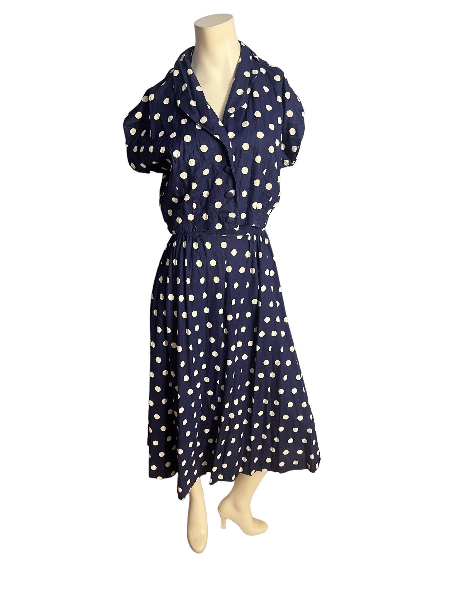 Vintage 50's blue polka dot halter dress and jacket L Wildman