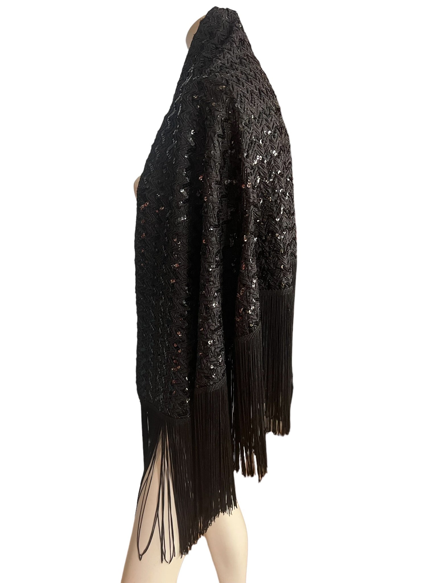 Vintage black sequin 70's shawl cape