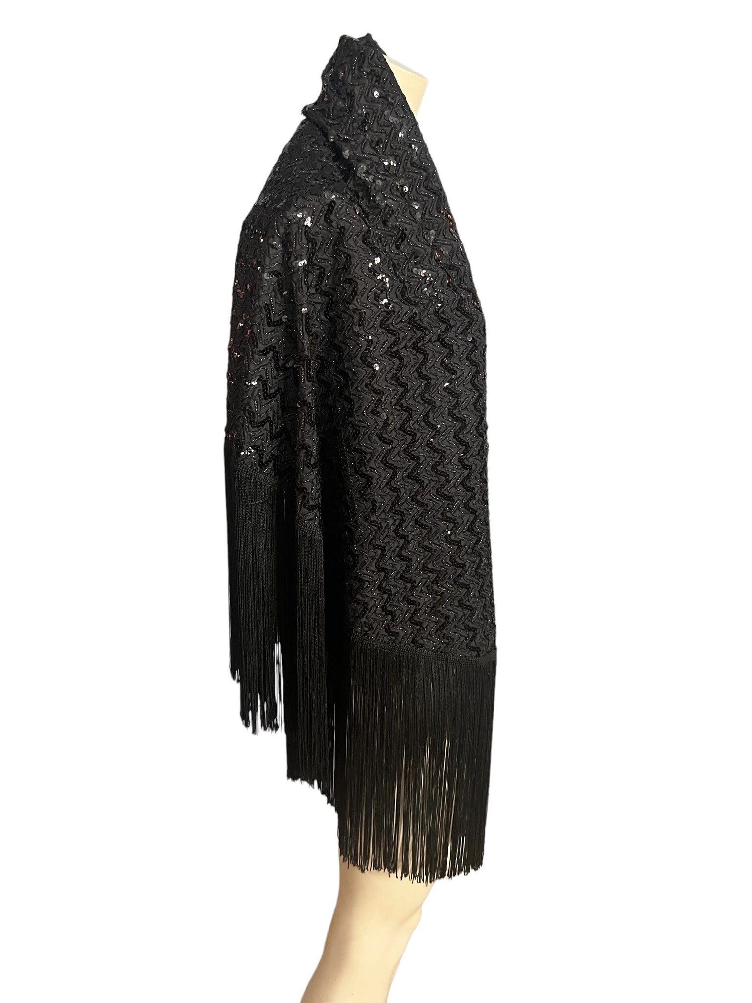 Vintage black sequin 70's shawl cape