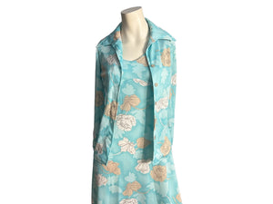 Vintage Blue Flower 1970's Maxi Dress & Shirt M