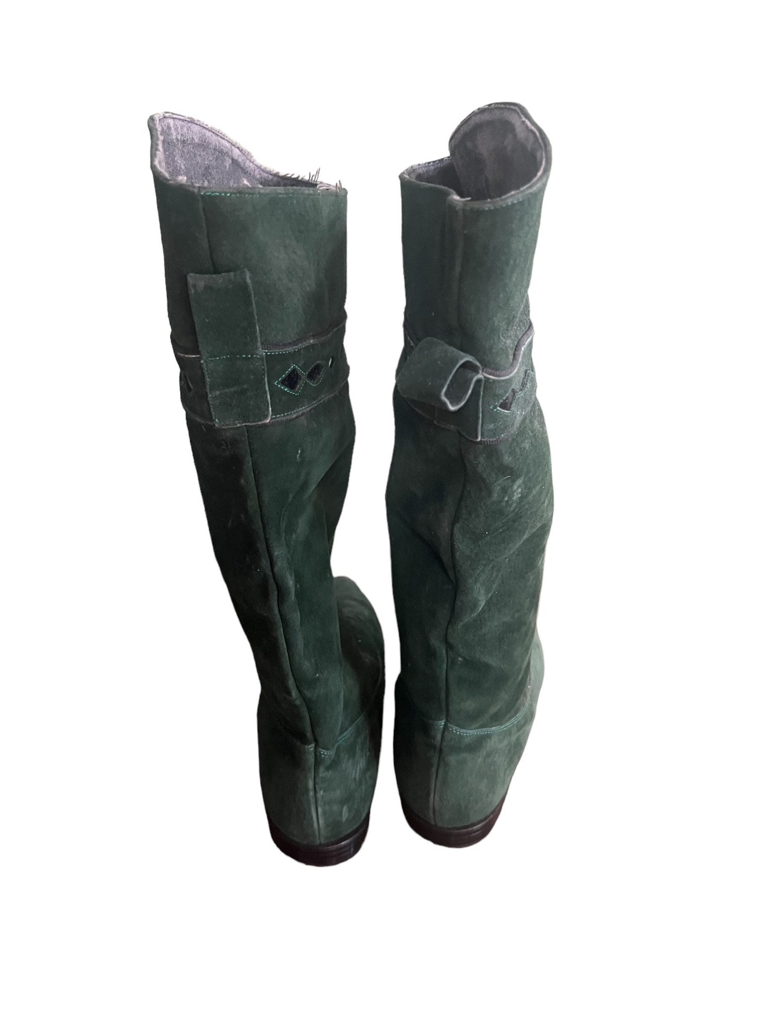 Vintage 80's green suede tall boots 8