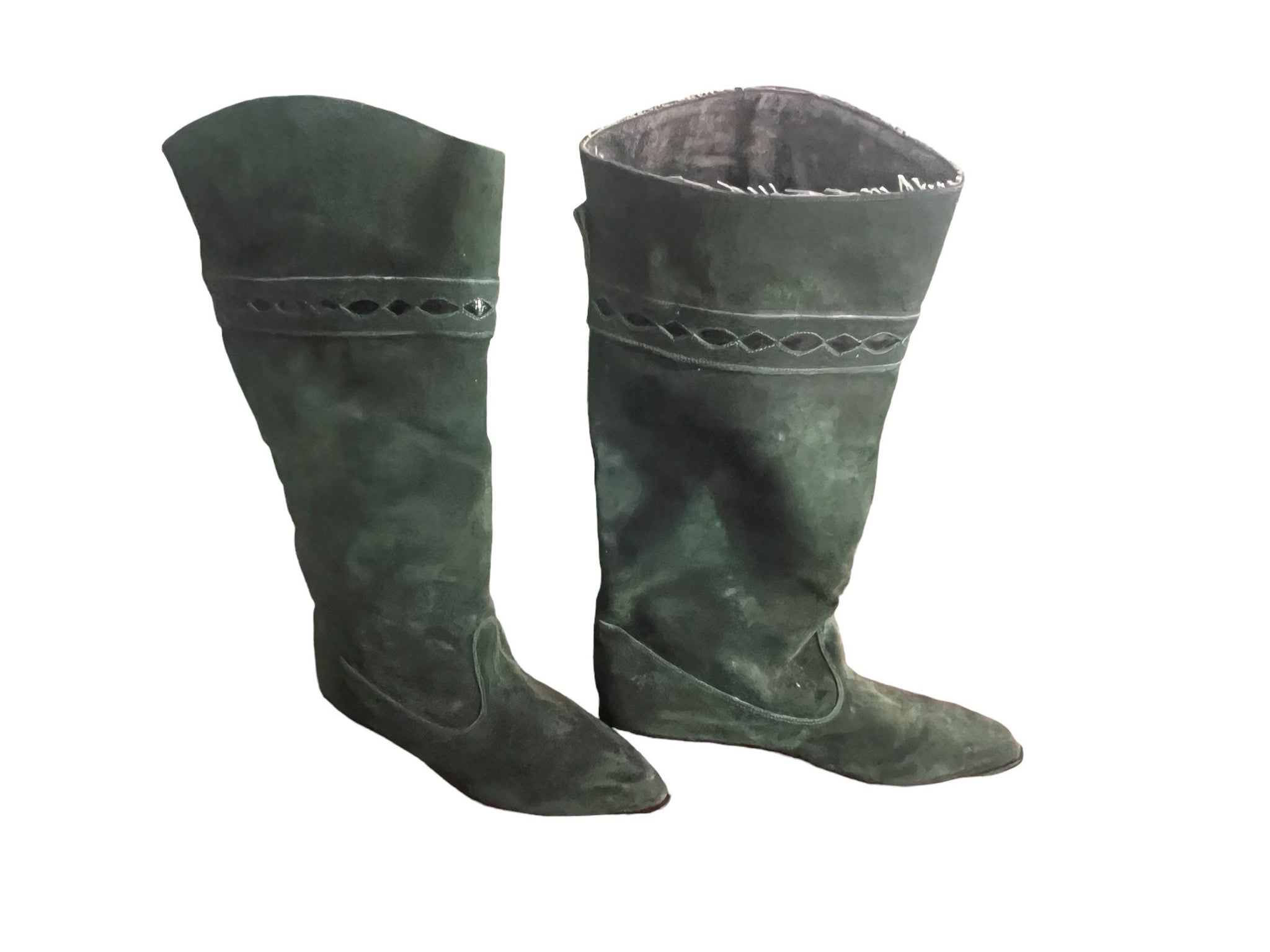 Vintage 80's green suede tall boots 8