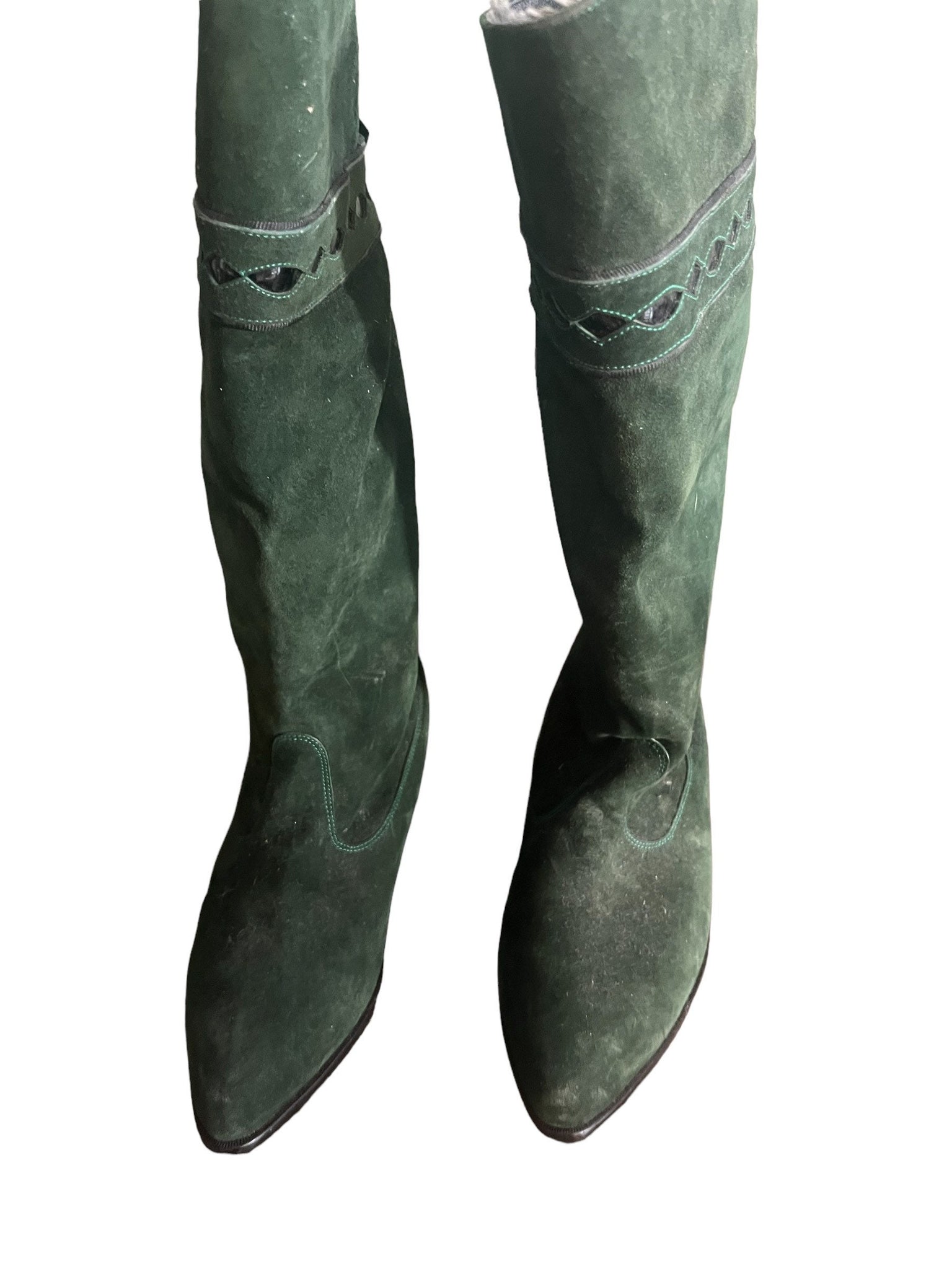 Vintage 80's green suede tall boots 8