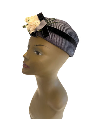 Vintage 50's navy blue hat with flowers