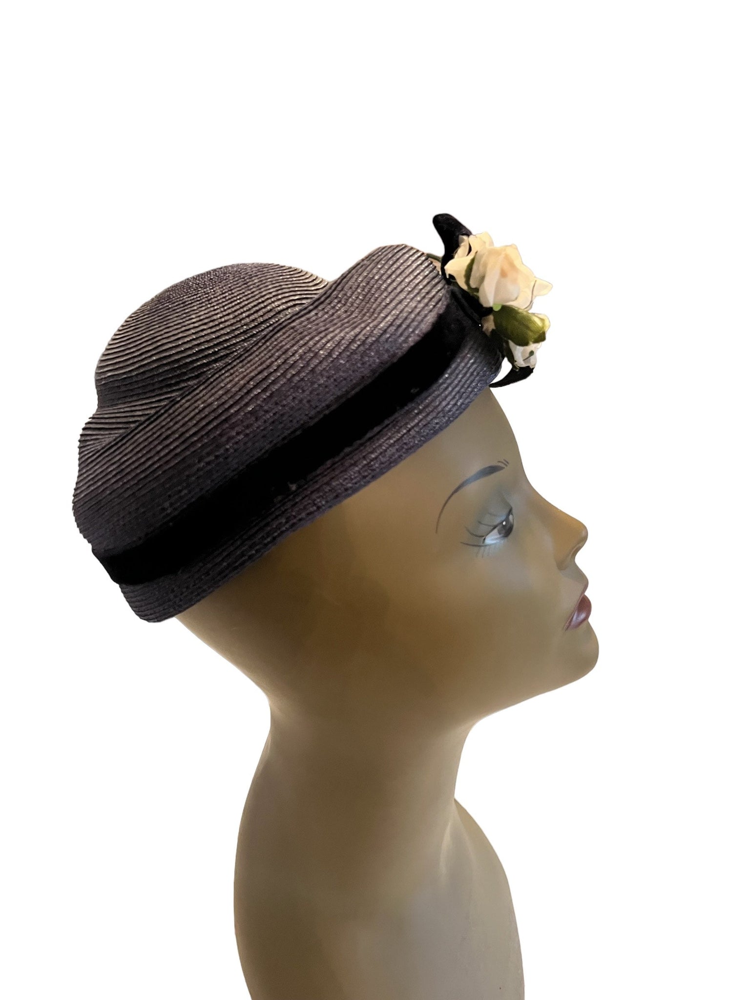 Vintage 50's navy blue hat with flowers