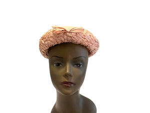 Vintage 60's pink hat with bow decor on front