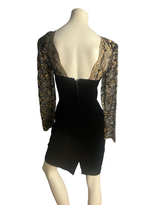 Vintage black velvet and gold lace dress Donna Ricco 4