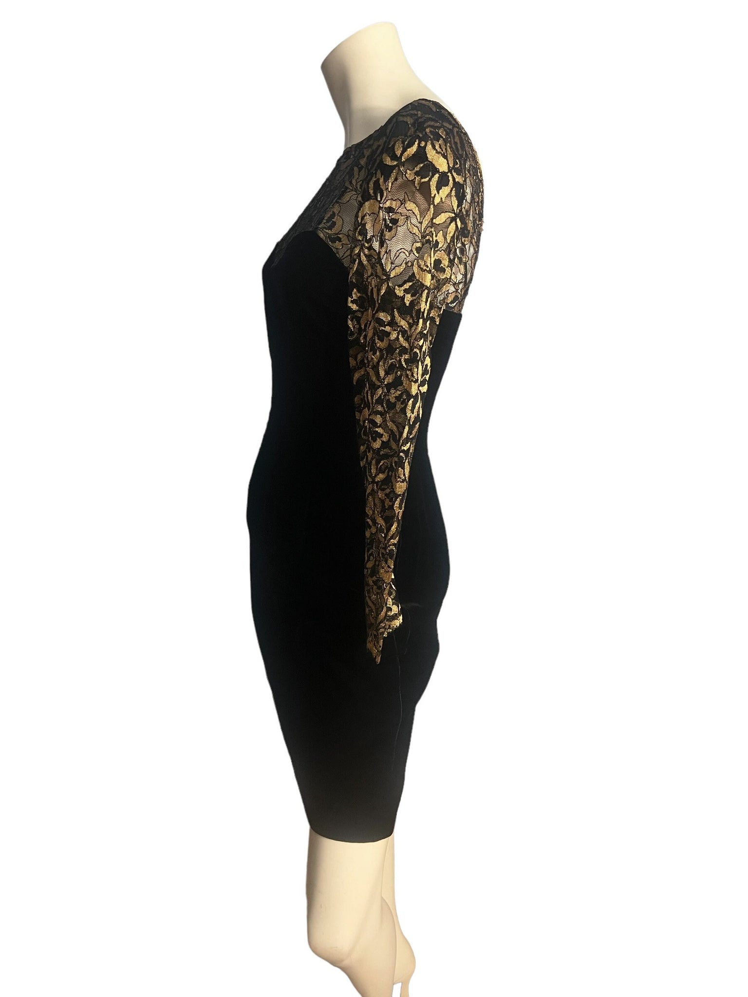 Vintage black velvet and gold lace dress Donna Ricco 4